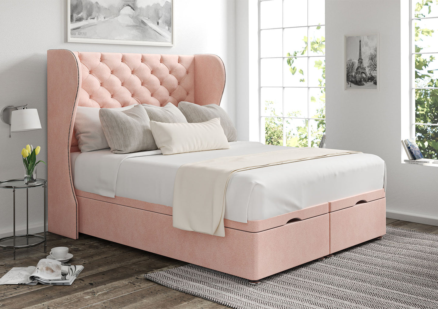 Miami Winged Upholstered Headboard and Ottoman Base