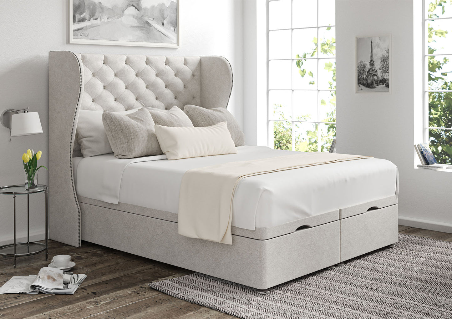 Miami Winged Upholstered Headboard and Ottoman Base