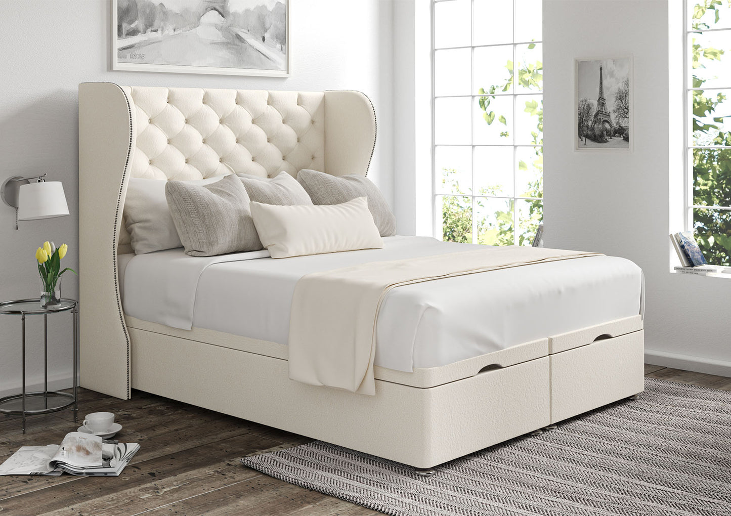 Miami Winged Upholstered Headboard and Ottoman Base