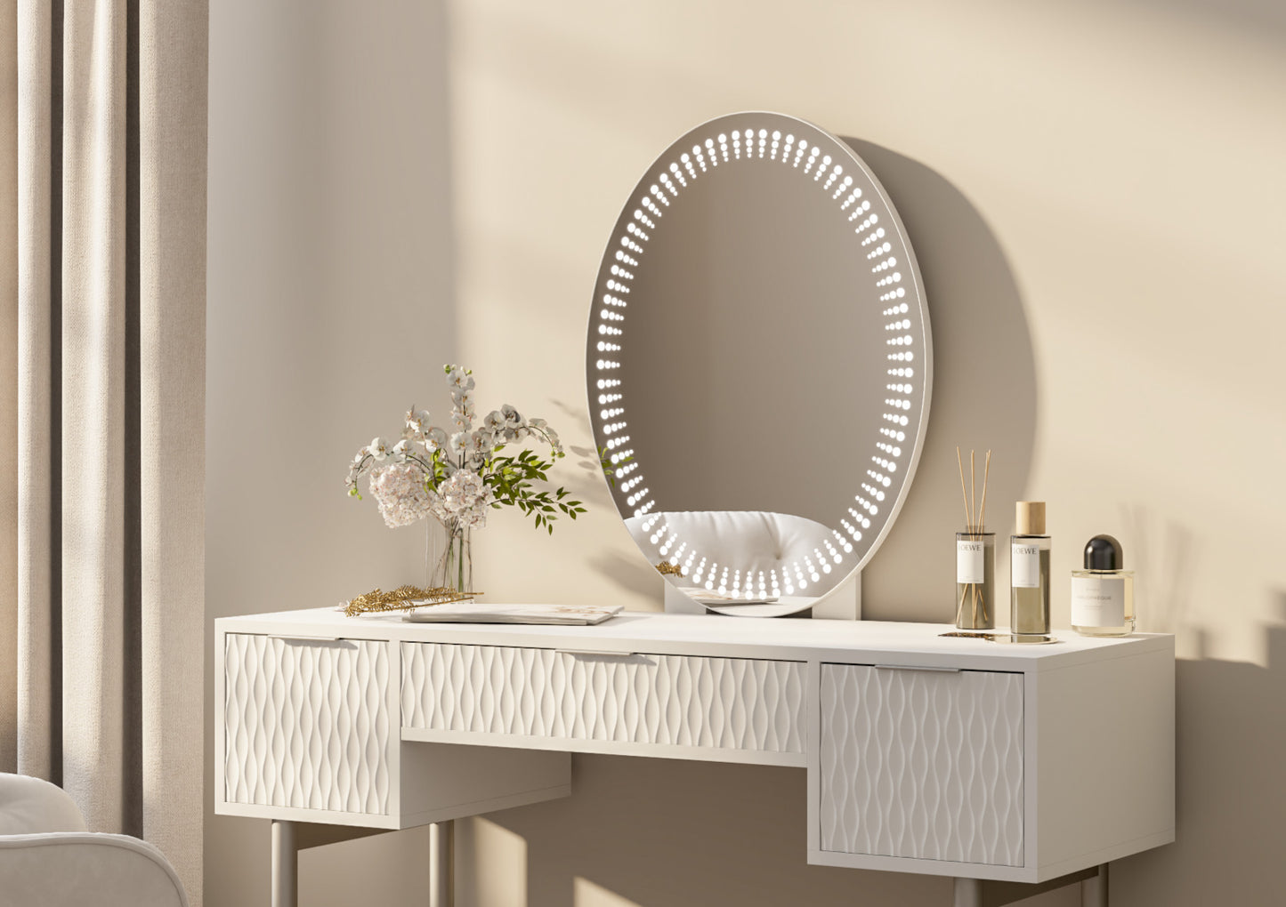 Miami White and Silver 3 Drawer Dressing Table & Mirror Time4Sleep Miami White and Silver 3 Drawer Dressing Table & Mirror Time4Sleep