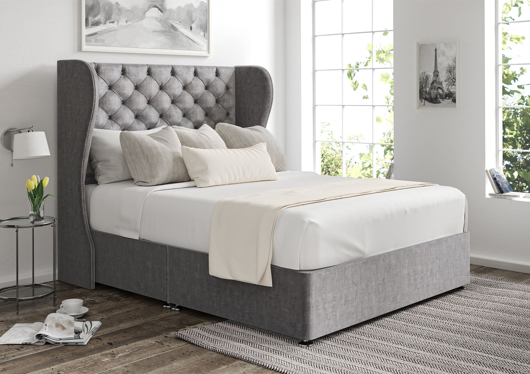 Miami Winged Upholstered Headboard and Divan Base – Time4Sleep