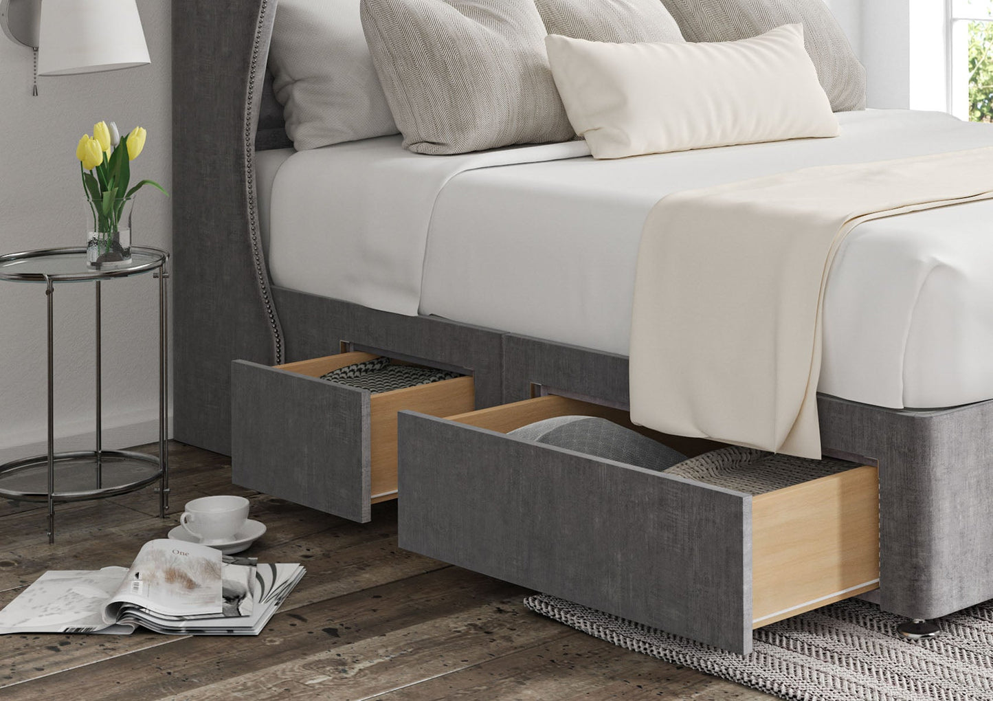 Miami Winged Upholstered Headboard and Divan Base Bed Time4Sleep