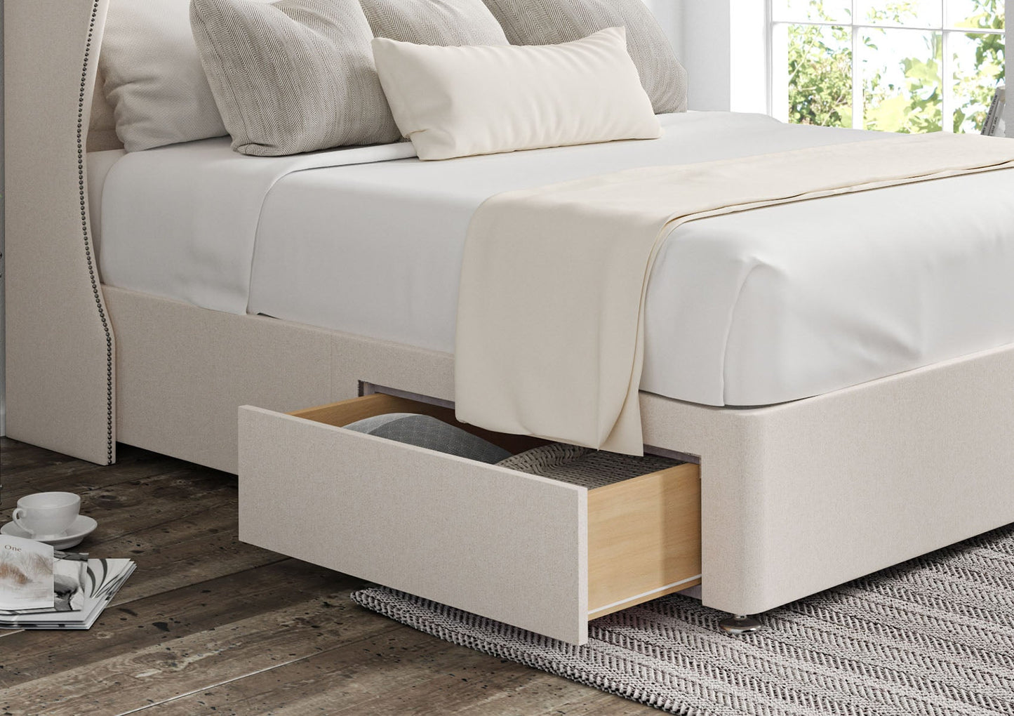 Miami Winged Upholstered Headboard and Divan Base - Bed - Time4Sleep