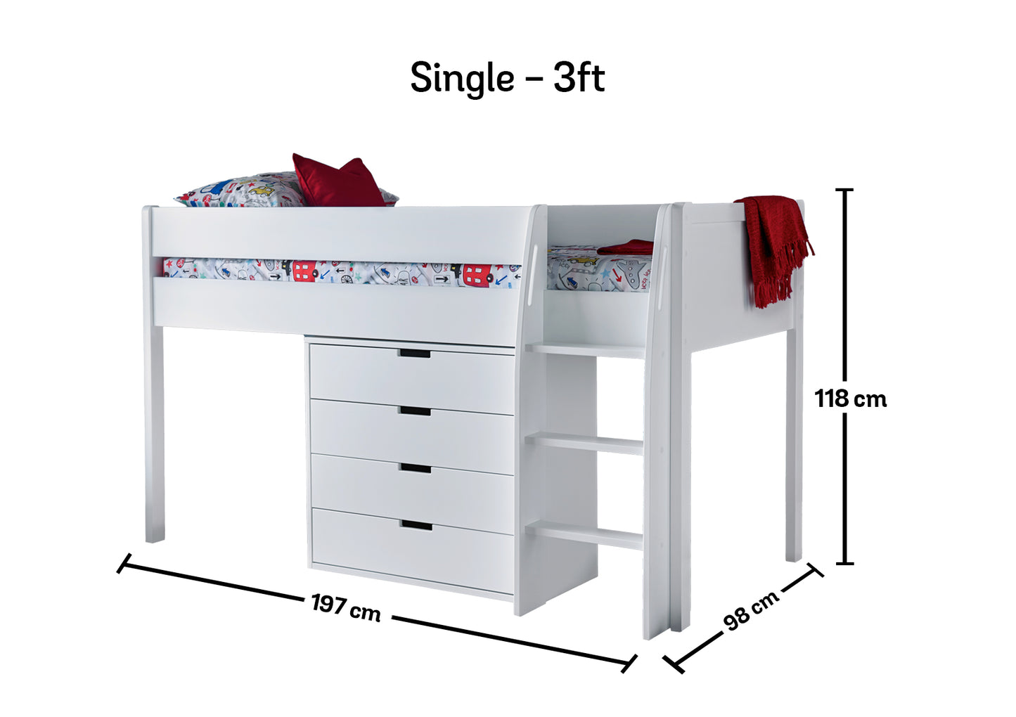 Montana Mid Sleeper With 4 Drawer Chest Bed time4sleepadmin