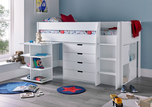 Montana Mid Sleeper With desk, 4 Drawer Chest and 2 Door Quad Unit Bed time4sleepadmin