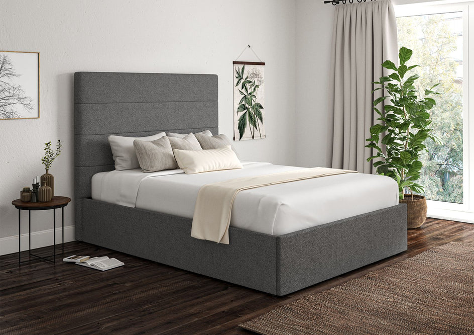 View Milano Upholstered Ottoman Bed Frame Only Compact Double Arran Pebble Time4Sleep information