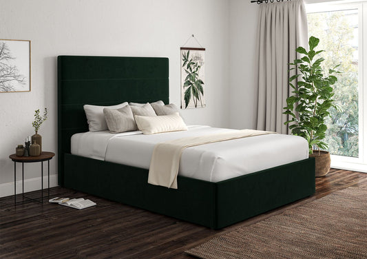 Milano Hugo Bottle Green Upholstered Ottoman Bed Frame Only Bed Time4Sleep Double