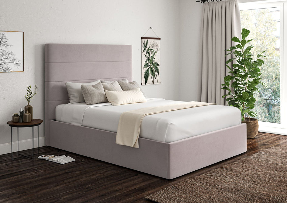 View Milano Upholstered Ottoman Bed Frame Only Compact Double Hugo Dove Time4Sleep information