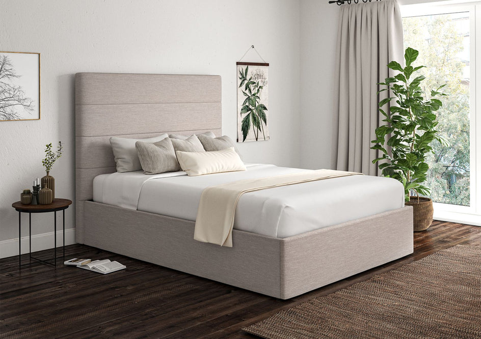 View Milano Upholstered Ottoman Bed Frame Only Compact Double Linea Fog Time4Sleep information