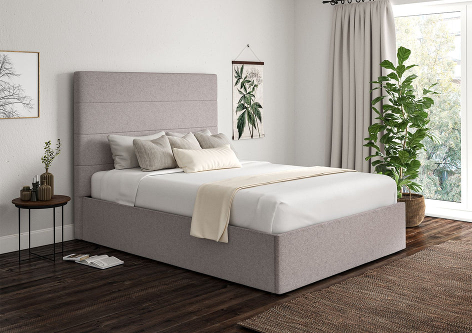 View Milano Upholstered Ottoman Bed Frame Only King Trebla Chalk Time4Sleep information