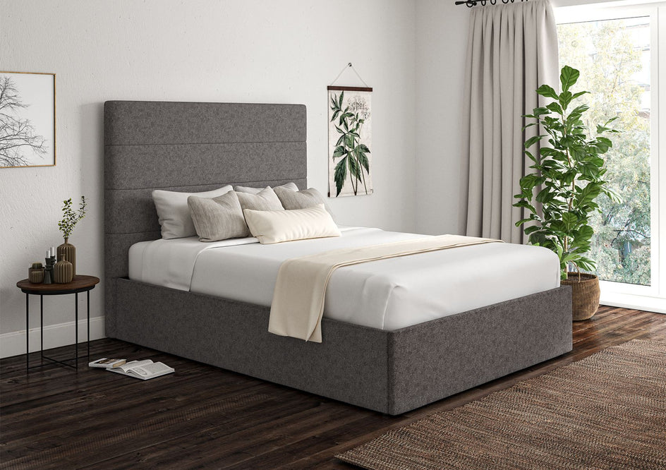 View Milano Upholstered Ottoman Bed Frame Only King Trebla Charcoal Time4Sleep information