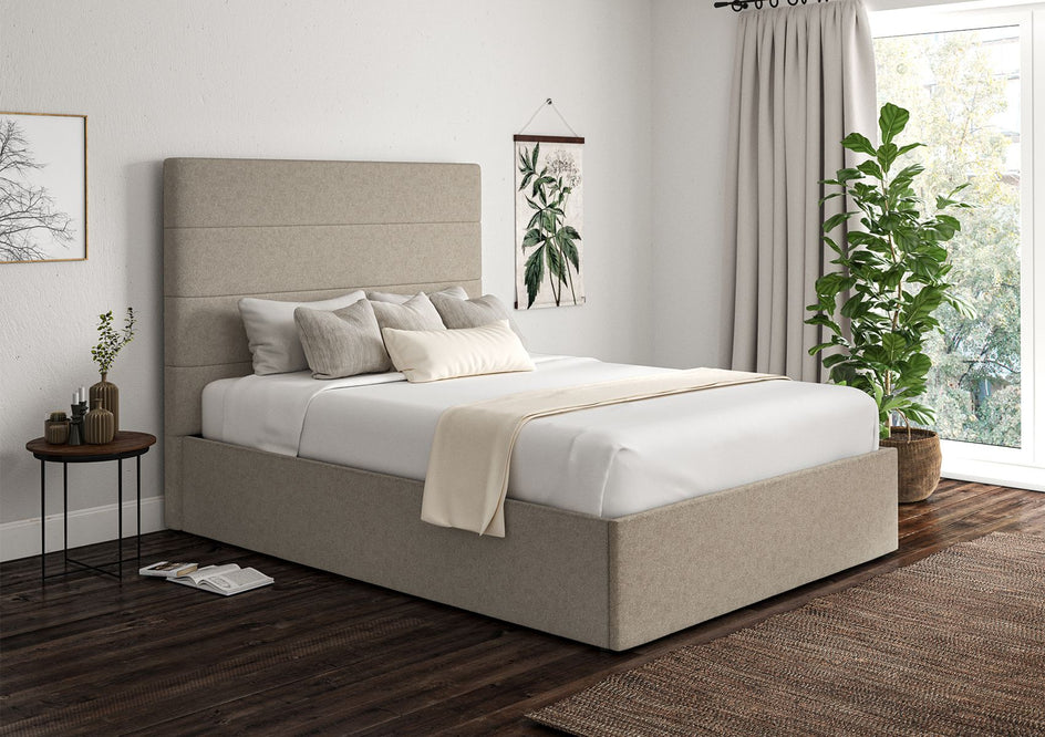 View Milano Upholstered Ottoman Bed Frame Only King Trebla Flax Time4Sleep information