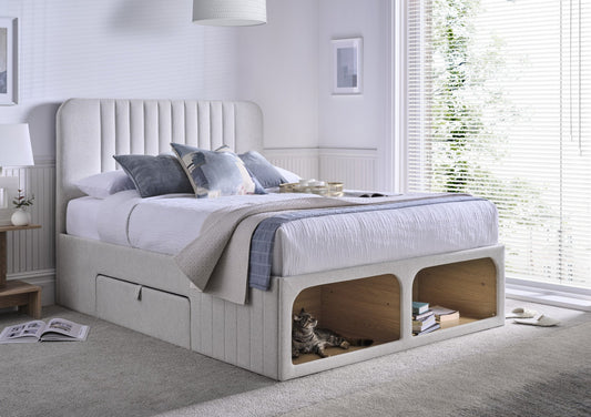 Milo Shell Upholstered Drawer Pet Bed Frame Bed Importas Double
