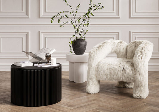 Montrose Ivory Faux Mongolian Fur Upholstered Accent Chair Furniture LPD Furniture