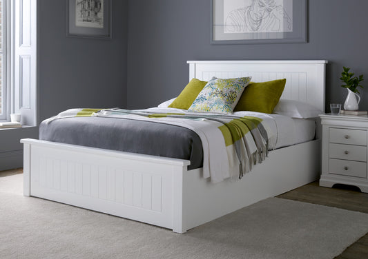 New England White Wooden Ottoman Storage Bed Bed time4sleepadmin
