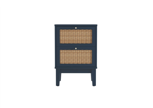 Newquay Blue Rattan 2 Drawer Bedside Furniture LPD Furniture