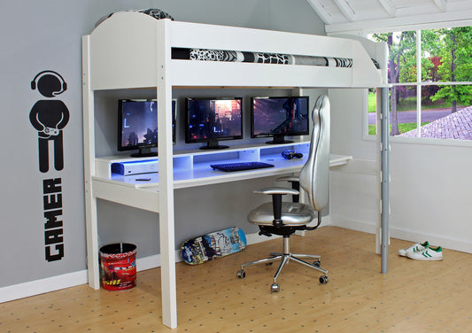 Noah White High Sleeper Bed Frame With Gaming Desk Bed time4sleepadmin