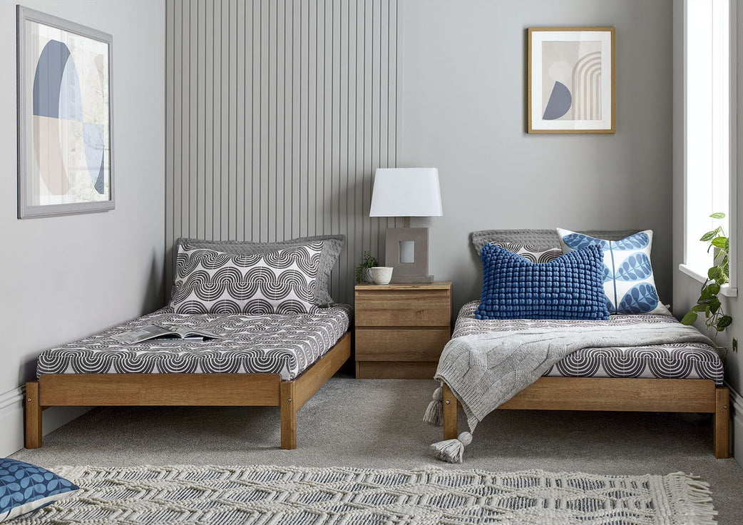 Stacking Oak Finish Wooden Pair Of Single Bed Frames – Time4Sleep