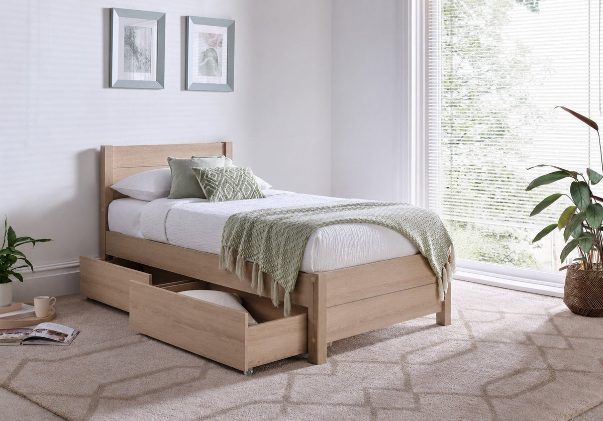 Oakdale Oak Finish Drawer Storage Bed Frame Bed Keppel Single