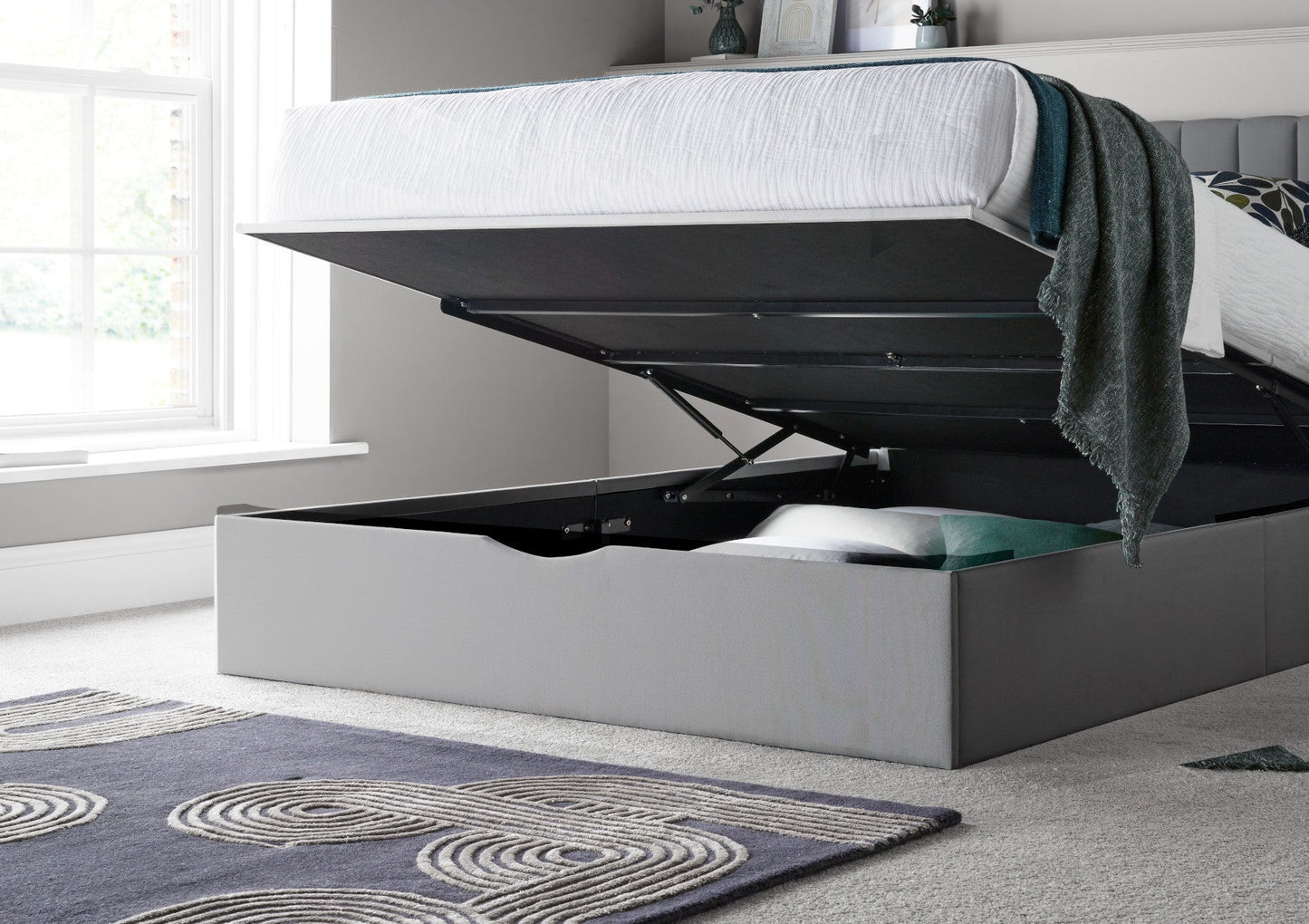 Onelife Light Grey Upholstered Ottoman Bed Frame Bed Time4Sleep