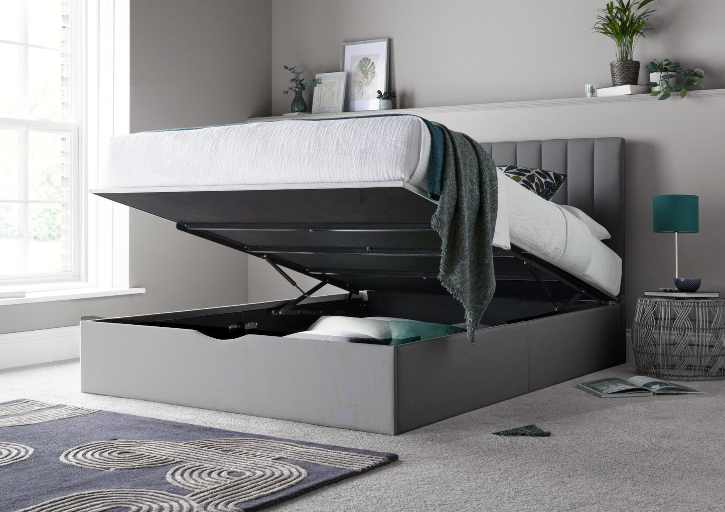 Onelife Light Grey Upholstered Ottoman Bed Frame Bed Time4Sleep