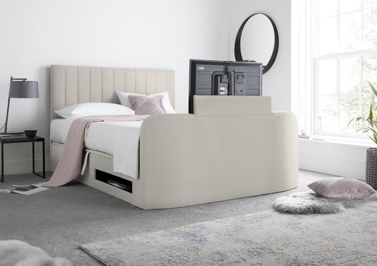 Onelife Natural Velvet Upholstered TV Ottoman Bed Frame Bed time4sleepadmin