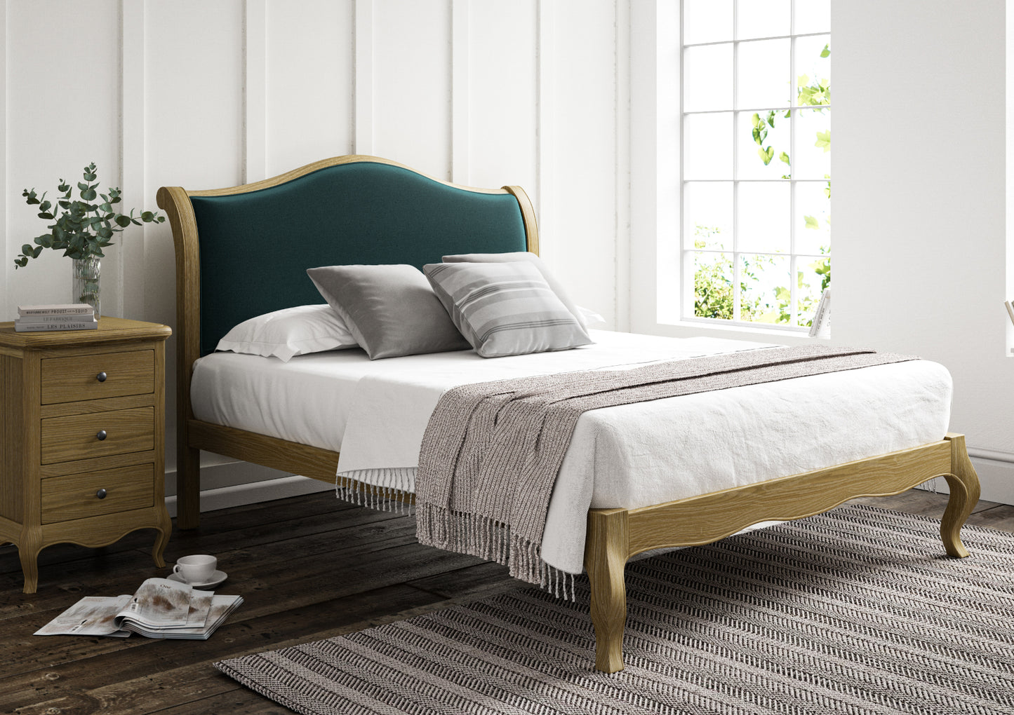 Lyon Opulence Teal Upholstered Oak Bed Frame - LFE - Bed Frame Only Bed time4sleepadmin