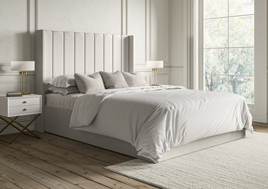 Opulence Winged Grand Arran Natural Upholstered Ottoman Bed Frame Only Bed Time4Sleep Manufacturing Single