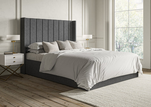 Opulence Winged Grand Arran Pebble Upholstered Ottoman Bed Frame Only Bed Time4Sleep Manufacturing Single