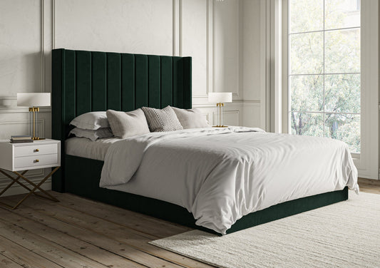 Opulence Winged Grand Hugo Bottle Green Upholstered Ottoman Bed Frame Only Bed Time4Sleep Manufacturing Single