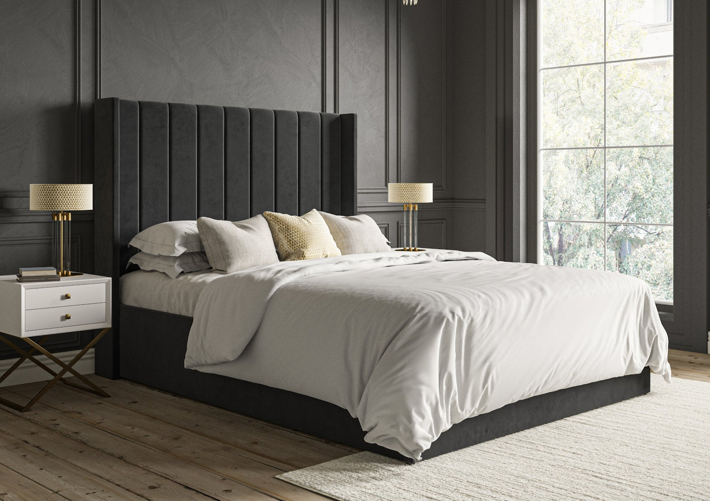 Opulence Winged Grand Upholstered Ottoman Bed Frame Only Bed Time4Sleep Manufacturing Single Hugo Charcoal