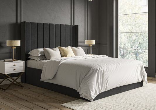 Opulence Winged Grand Hugo Charcoal Upholstered Ottoman Bed Frame Only - Bed - Time4Sleep