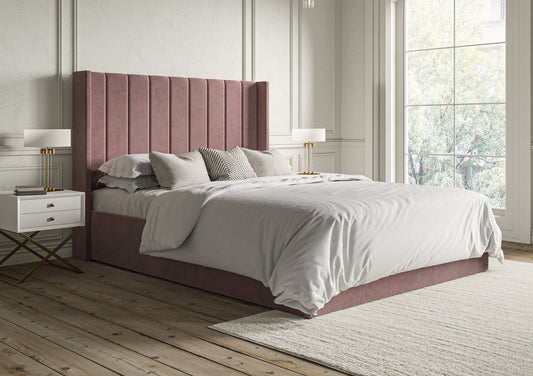 Opulence Winged Grand Hugo Heather Upholstered Ottoman Bed Frame Only - Bed - Time4Sleep