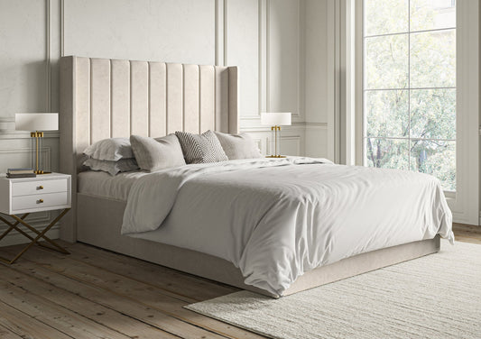 Opulence Winged Grand Hugo Ivory Upholstered Ottoman Bed Frame Only Bed Time4Sleep Manufacturing Single