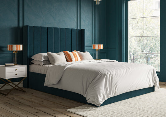 Opulence Winged Grand Hugo Kingfisher Upholstered Ottoman Bed Frame Only - Bed - Time4Sleep