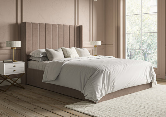 Opulence Winged Grand Hugo Linen Upholstered Ottoman Bed Frame Only - Bed - Time4Sleep