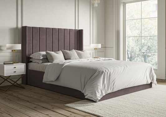 Opulence Winged Grand Hugo Nickel Upholstered Ottoman Bed Frame Only Bed Time4Sleep Manufacturing Single