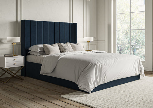 Opulence Winged Grand Hugo Petrol Upholstered Ottoman Bed Frame Only Bed Time4Sleep Manufacturing Single