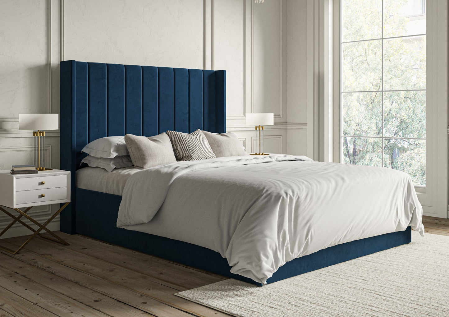 Opulence Winged Grand Hugo Royal Upholstered Ottoman Bed Frame Only Bed Time4Sleep Manufacturing Single