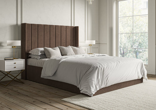 Opulence Winged Grand Hugo Truffle Upholstered Ottoman Bed Frame Only Bed Time4Sleep Manufacturing Single