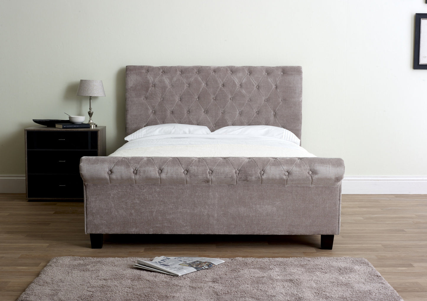 Francesca Upholstered Sleigh Bed - Mink Bed time4sleepadmin