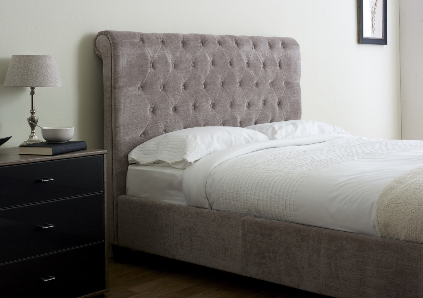 Francesca Upholstered Sleigh Bed - Mink Bed time4sleepadmin