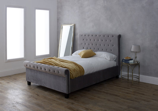 Francesca Upholstered Sleigh Bed - Silver Bed time4sleepadmin
