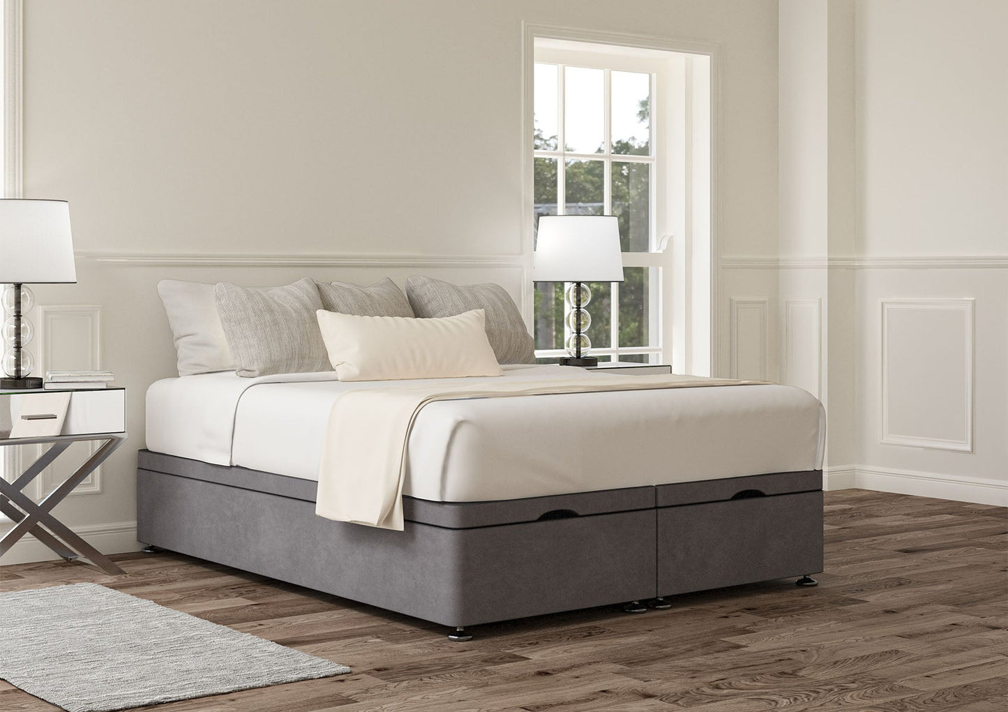 Ottoman End Lift Upholstered Base Only Bed Deep Sleep Compact Double Plush Steel