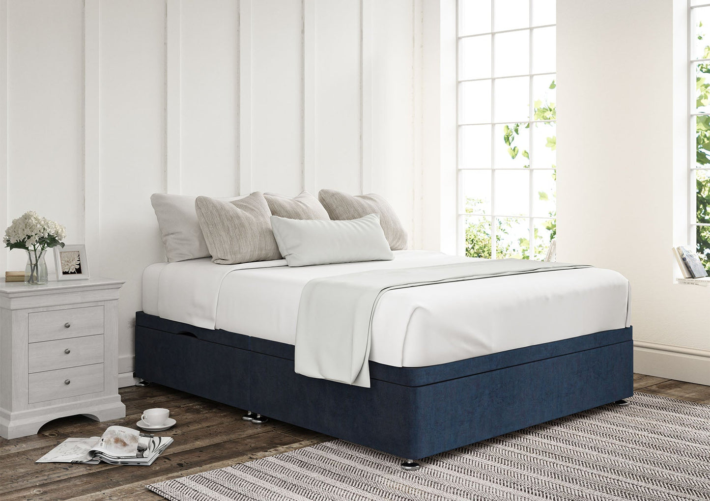 Ottoman Side Lift Upholstered Base Only Bed Deep Sleep Single Heritage Royal