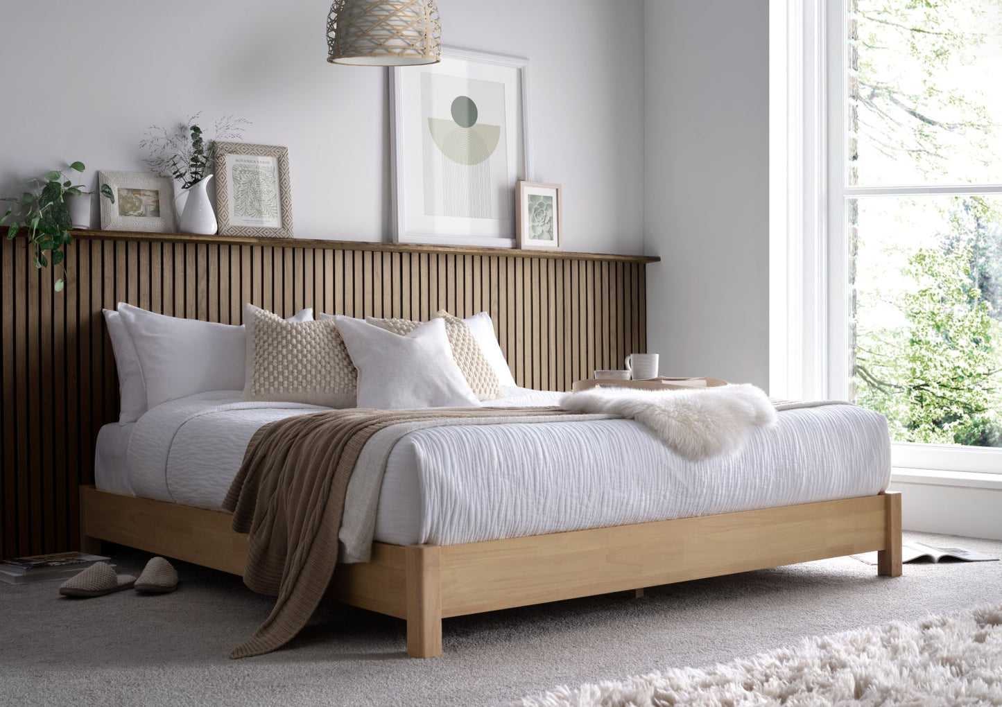 Platform Loft Oak Finish Bed Frame Bed Keppel Double No Shelves