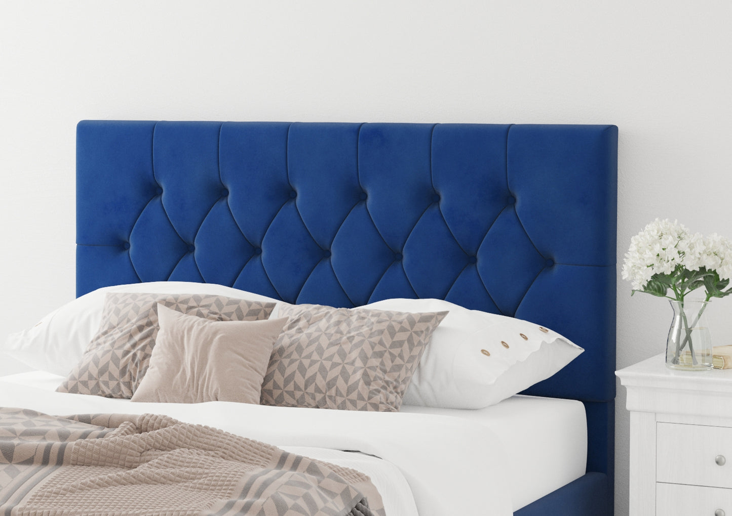 York Ottoman Plush Velvet Navy Bed Frame Only Bed time4sleepadmin