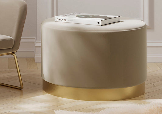 Portrush Beige Velvet Upholstered Pouffe Large Stool Furniture LPD Furniture