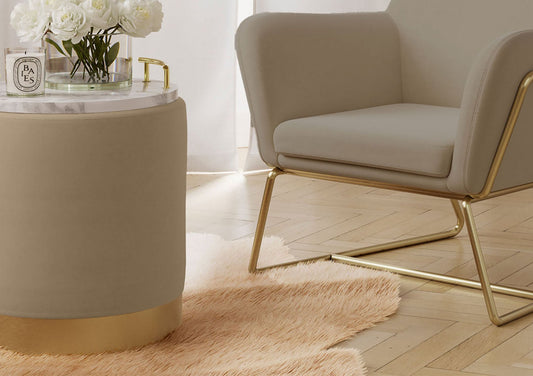 Portrush Beige Velvet Upholstered Pouffe Small Stool Furniture LPD Furniture