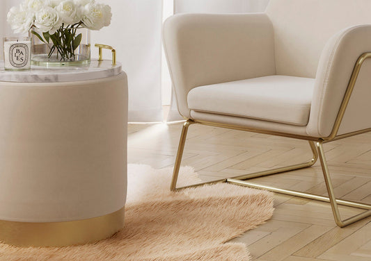 Portrush Cream Velvet Upholstered Pouffe Small Stool Furniture LPD Furniture